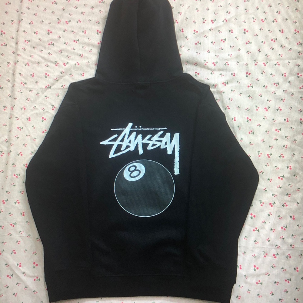 Stussy Black Hoodie with 8 Ball Graphic